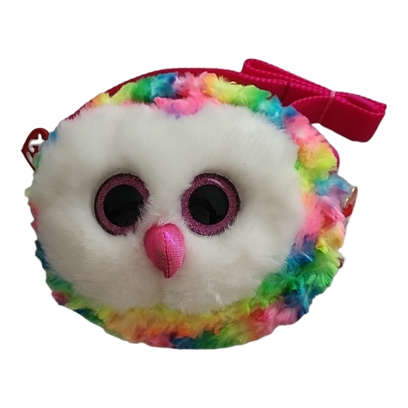 New - Ty 8" AND 5" Owen The Owl Plush Purse Zip Round Purse & Zip Coin Purse - Picture 1 of 13